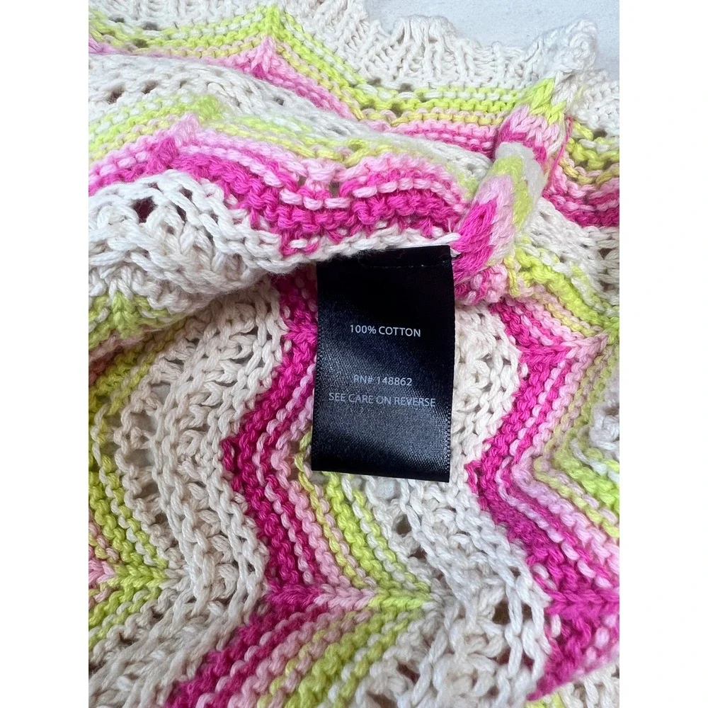 Torrid Pink Lime Green Chevron Crochet Cotton Short Sleeve Cardigan Sweater 1 - Picture 7 of 7